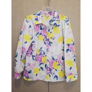 Talbots Plus White Floral Button-Up Shirt Long Sleeve Cotton Size 2X